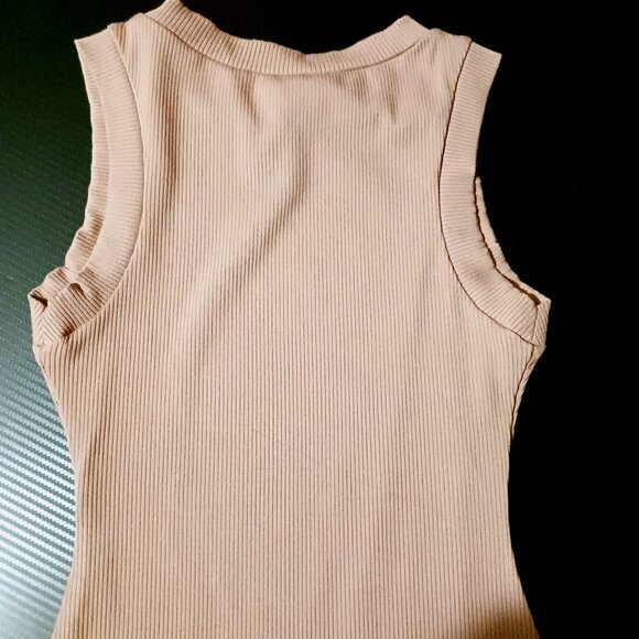 Naked Wardrobe Sleeveless Tan Ribbed Thong Bodysuit Size S - Picture 5 of 11